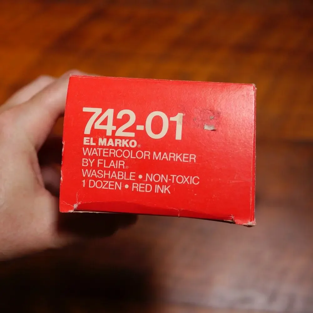 Lot of 12 NEW Vintage EL MARKO 742-01 Watercolor Non-toxic RED Ink MARKERS